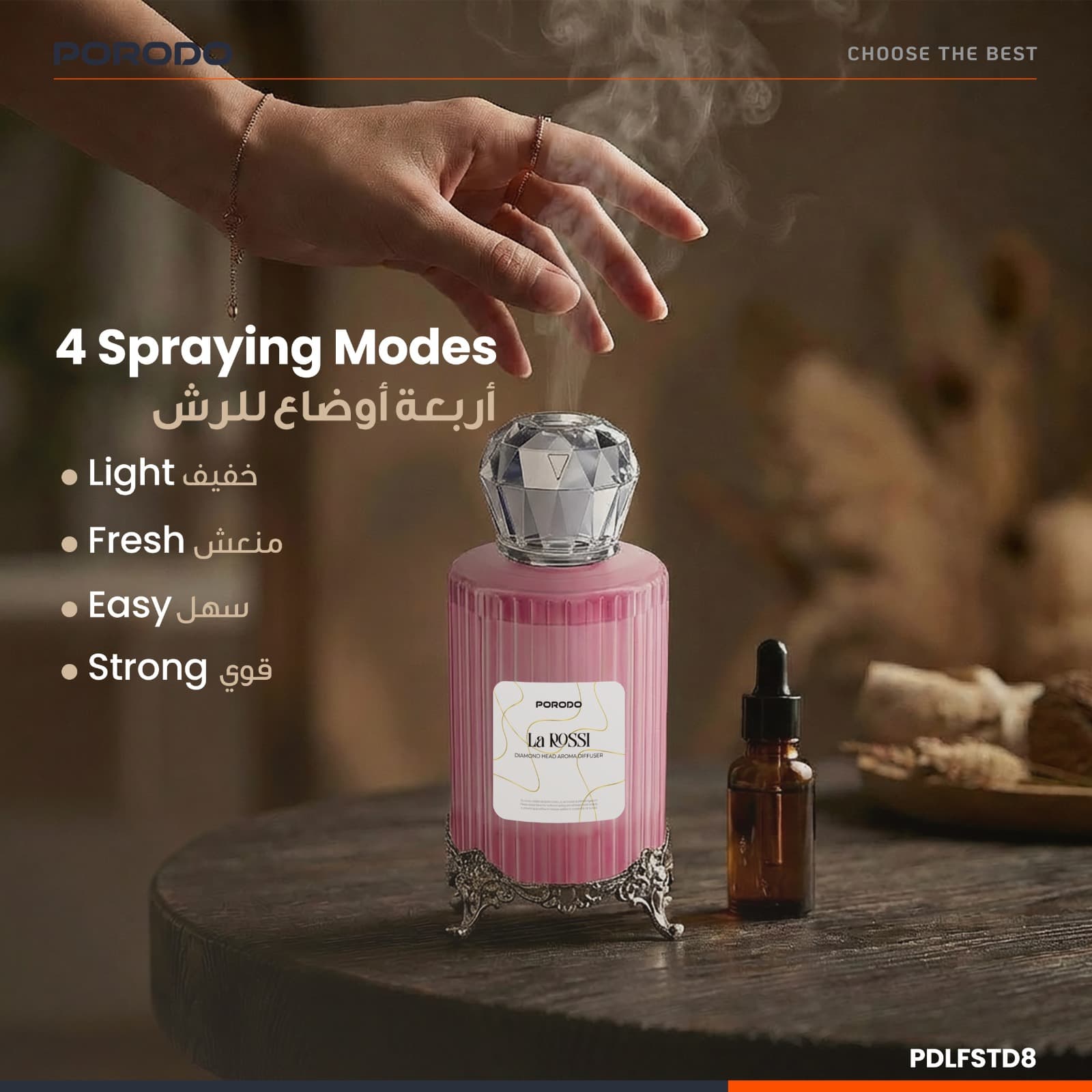 Porodo La Rossi Diamond Head Aroma Diffuser — Pink 5