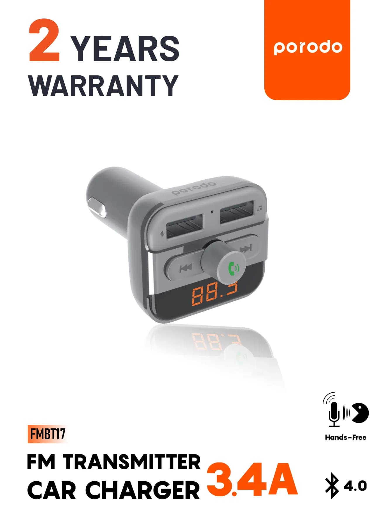 Porodo FM Transmitter and Fast Charging Car Charger 3.4A/15W 1 Porodo FM Transmitter and Fast Charging Car Charger 3.4A/15W 1