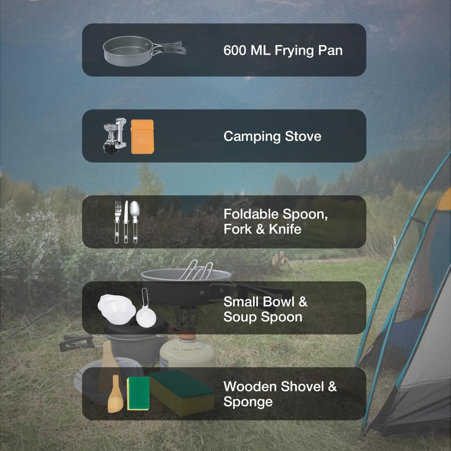 Green Lion Camping Cookware Set GN10N1COOK - 10-in-1, Black 3