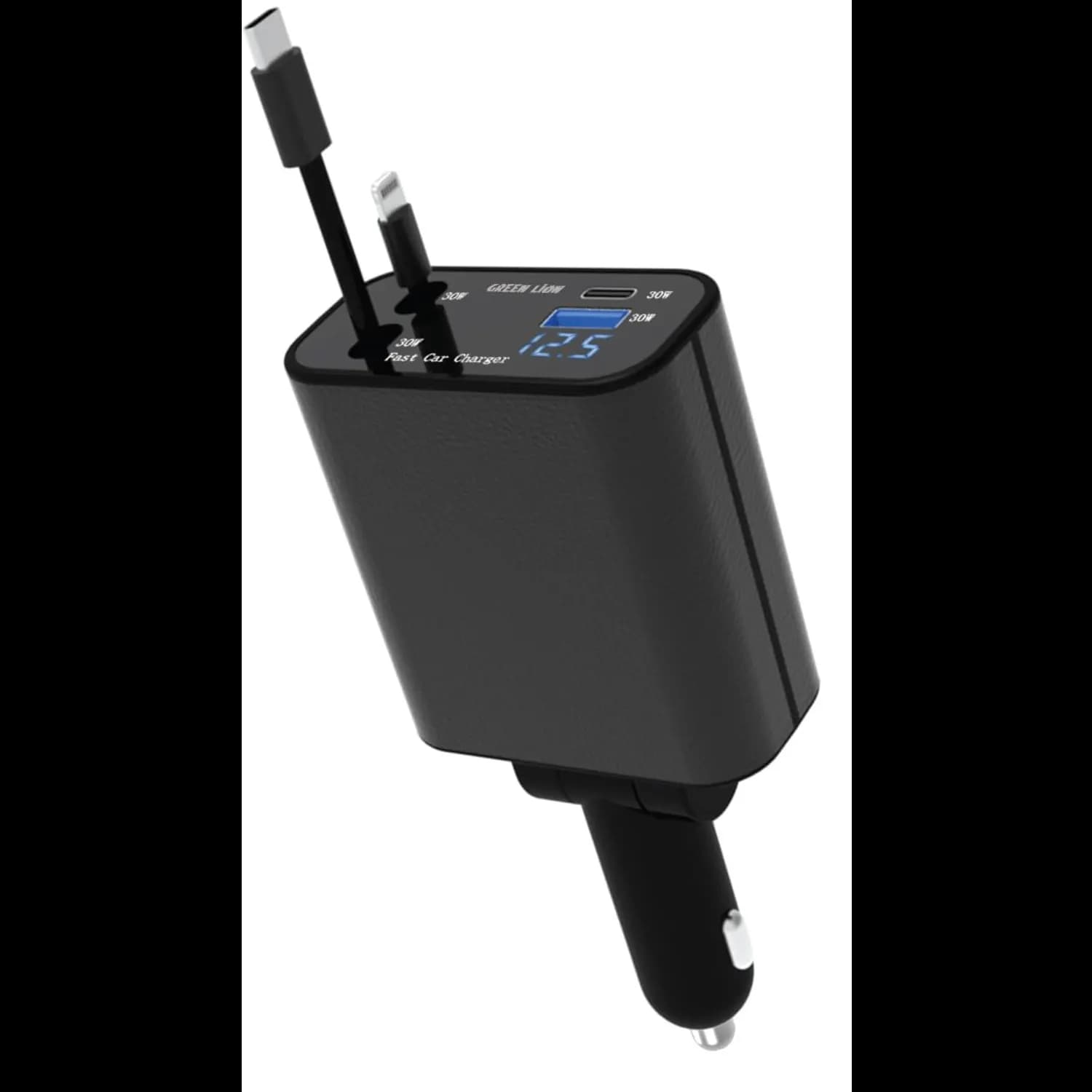 Green Lion Car Charger - 120W Retractable, PD 30W, Black 1