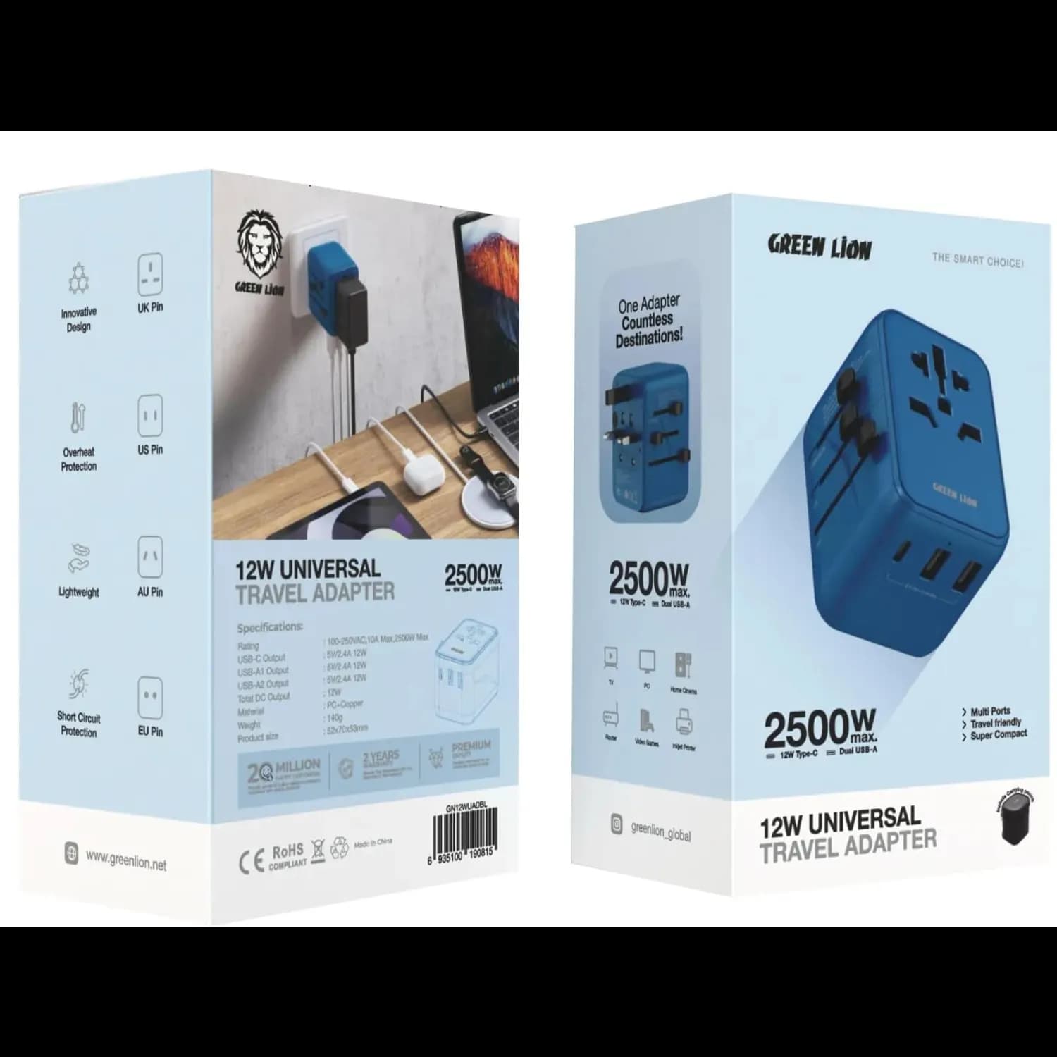 Green Lion Travel Adapter - 12W, Blue 4