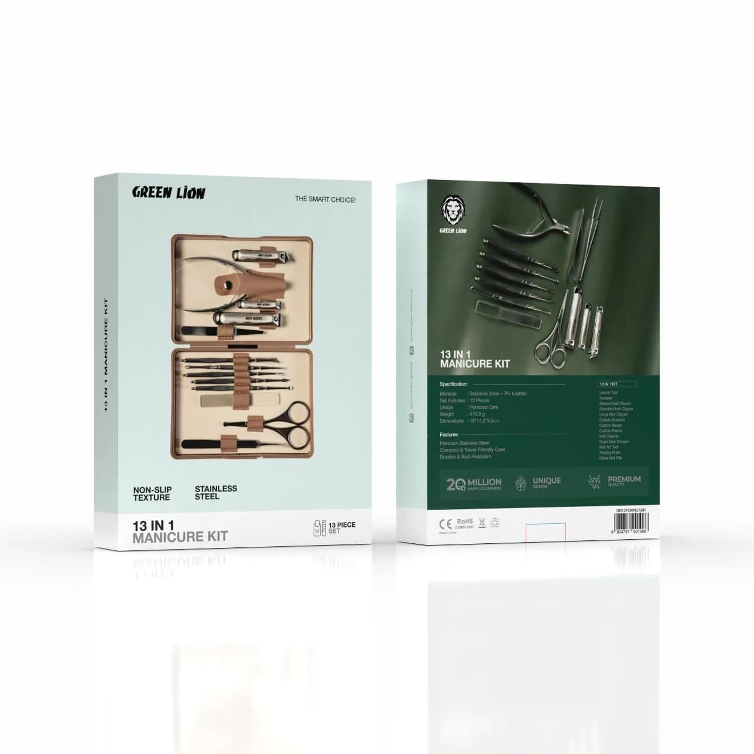 Green Lion Manicure Set - 13-in-1, Stainless Steel, Leather Case 3