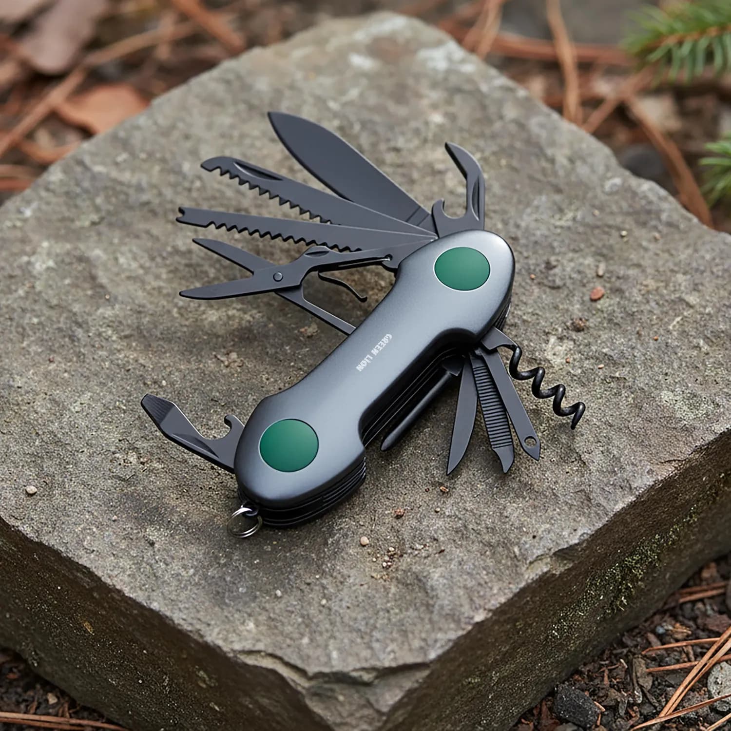 Green Lion Multi-Tool - 14-in-1 Camping, Safe-Lock, Black 4