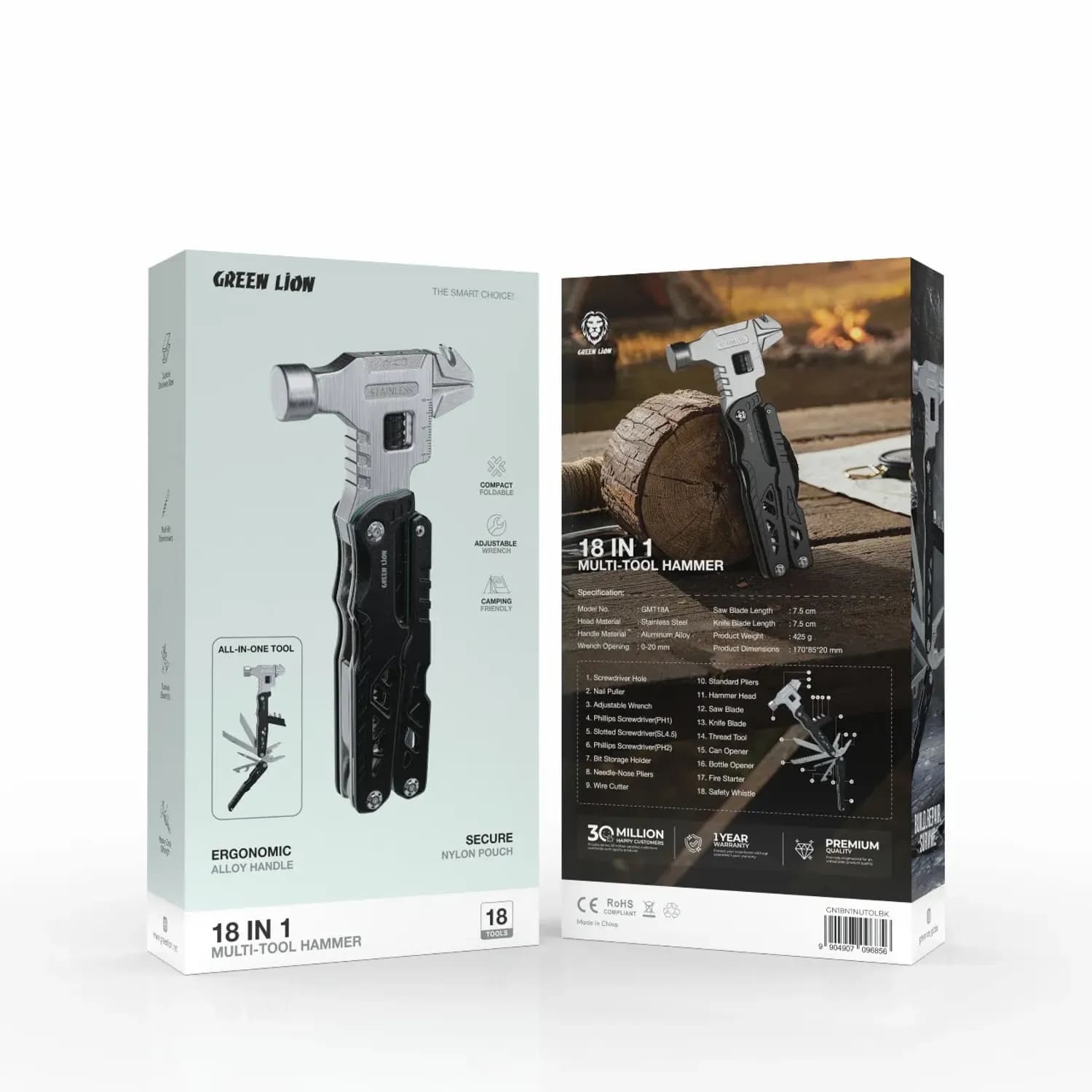 Green Lion Multi-Tool - 18-in-1 Camping, Stainless Steel, Black 3