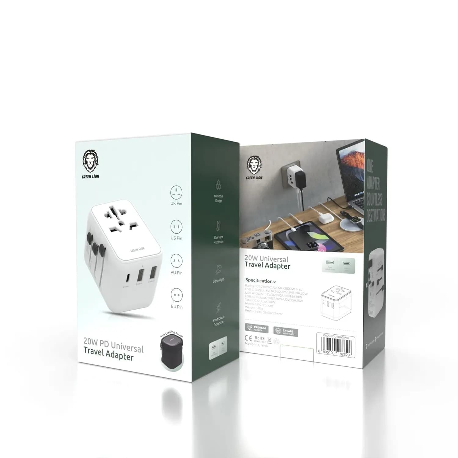 Green Lion Travel Adapter - 20W, White 4