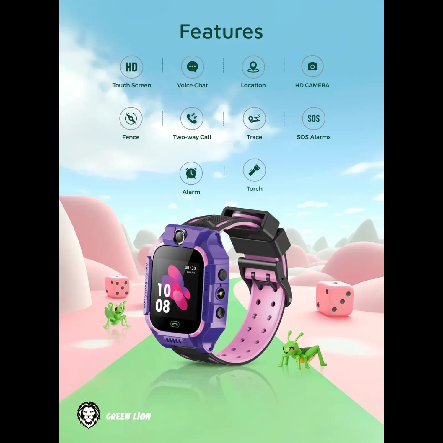 Green Lion Kids Smart Watch Series 5 - 2G, Purple — Blue 4