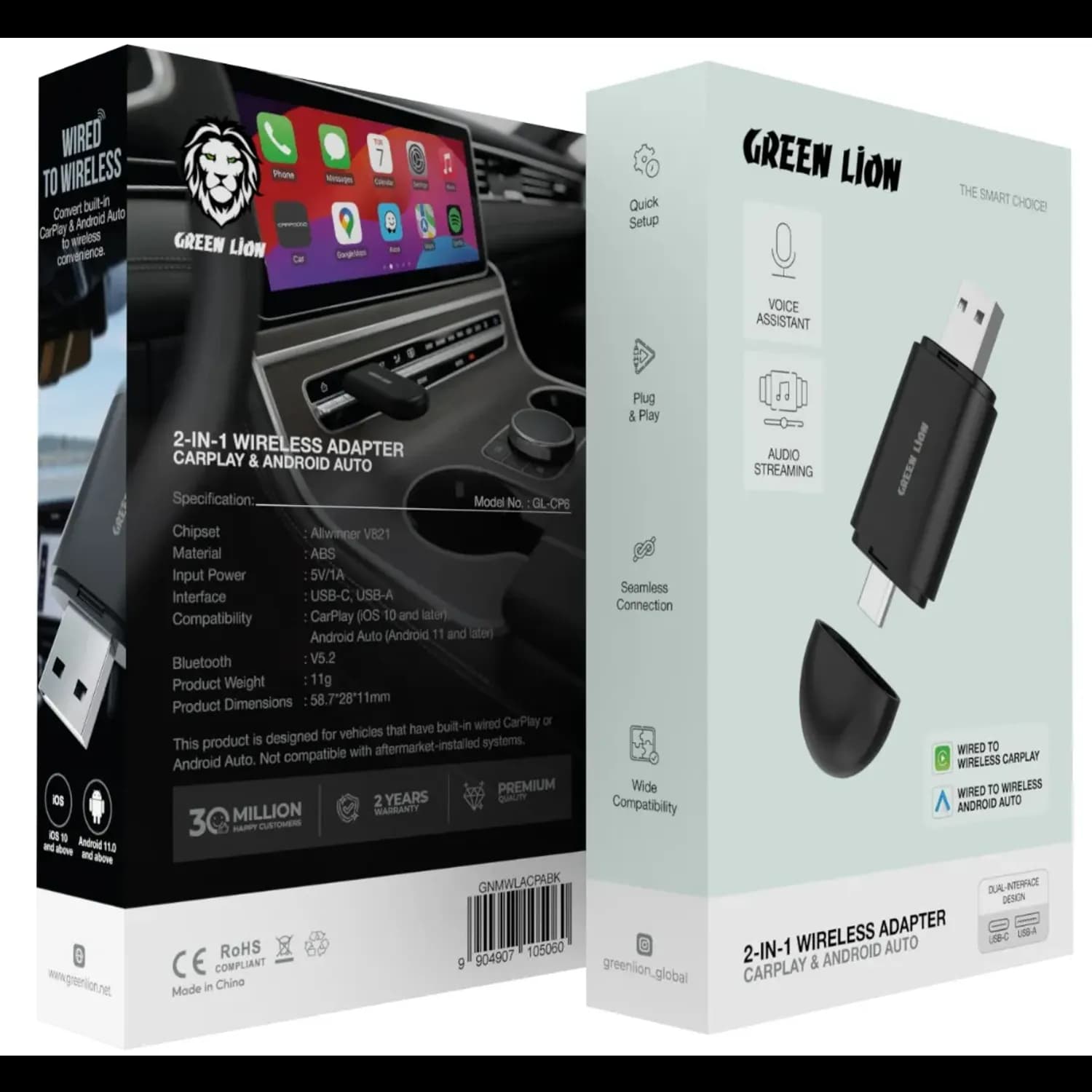 Green Lion Wireless Adapter - CarPlay & Android Auto, Black 4