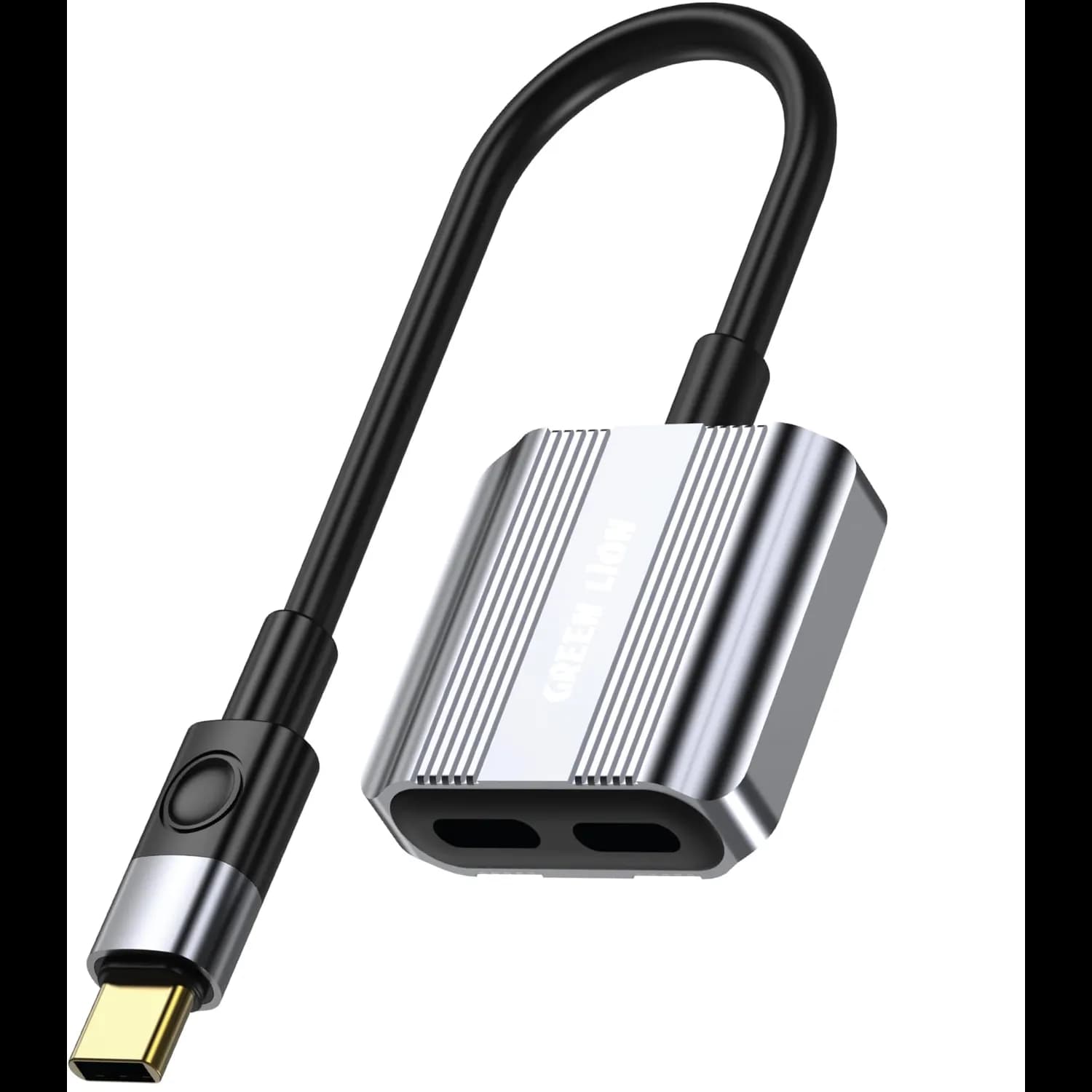 Green Lion 2-in-1 Type-C to Type-C & AUX Splitter Adapter - 12W Charging, Gray 1