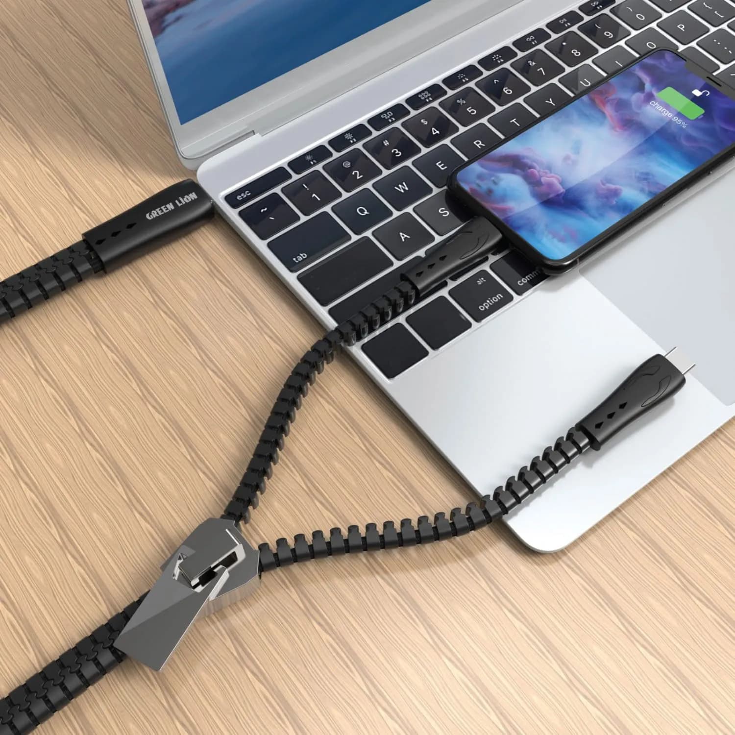 Green Lion Charging Cable - 2-in-1 100W 1.2M, Black 2