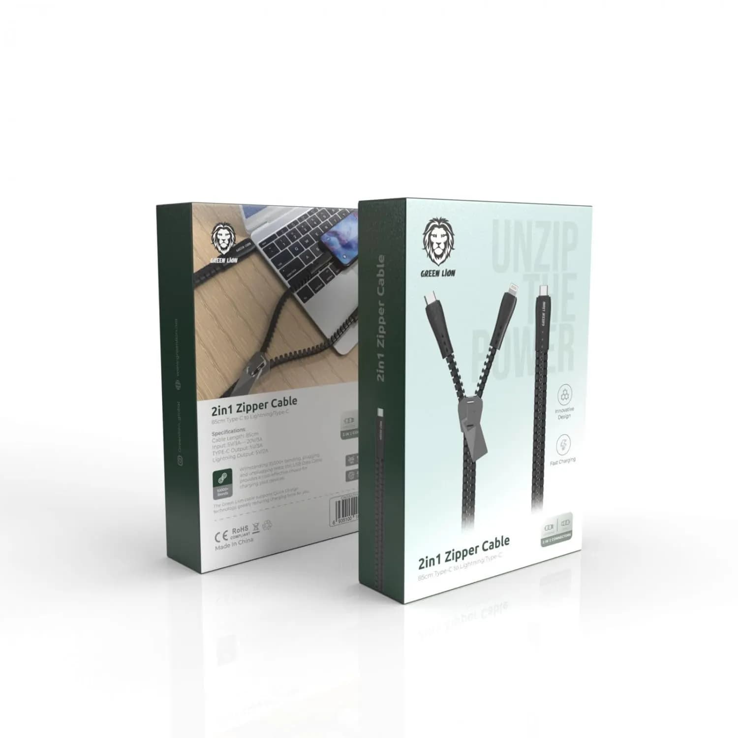 Green Lion Charging Cable - 2-in-1 100W 1.2M, Black 3