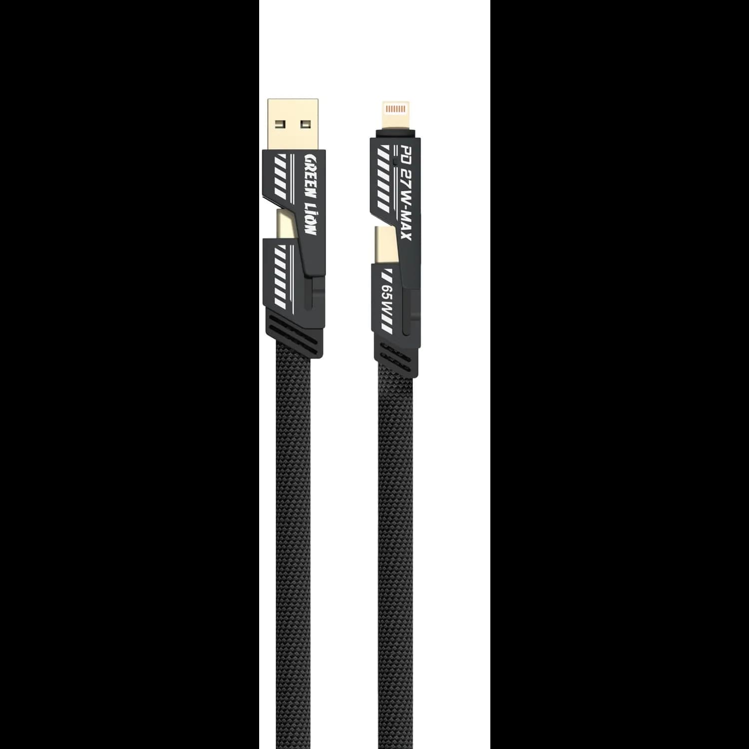 Green Lion Zipper Cable - 2-in-1 Fast Charging, Black 1
