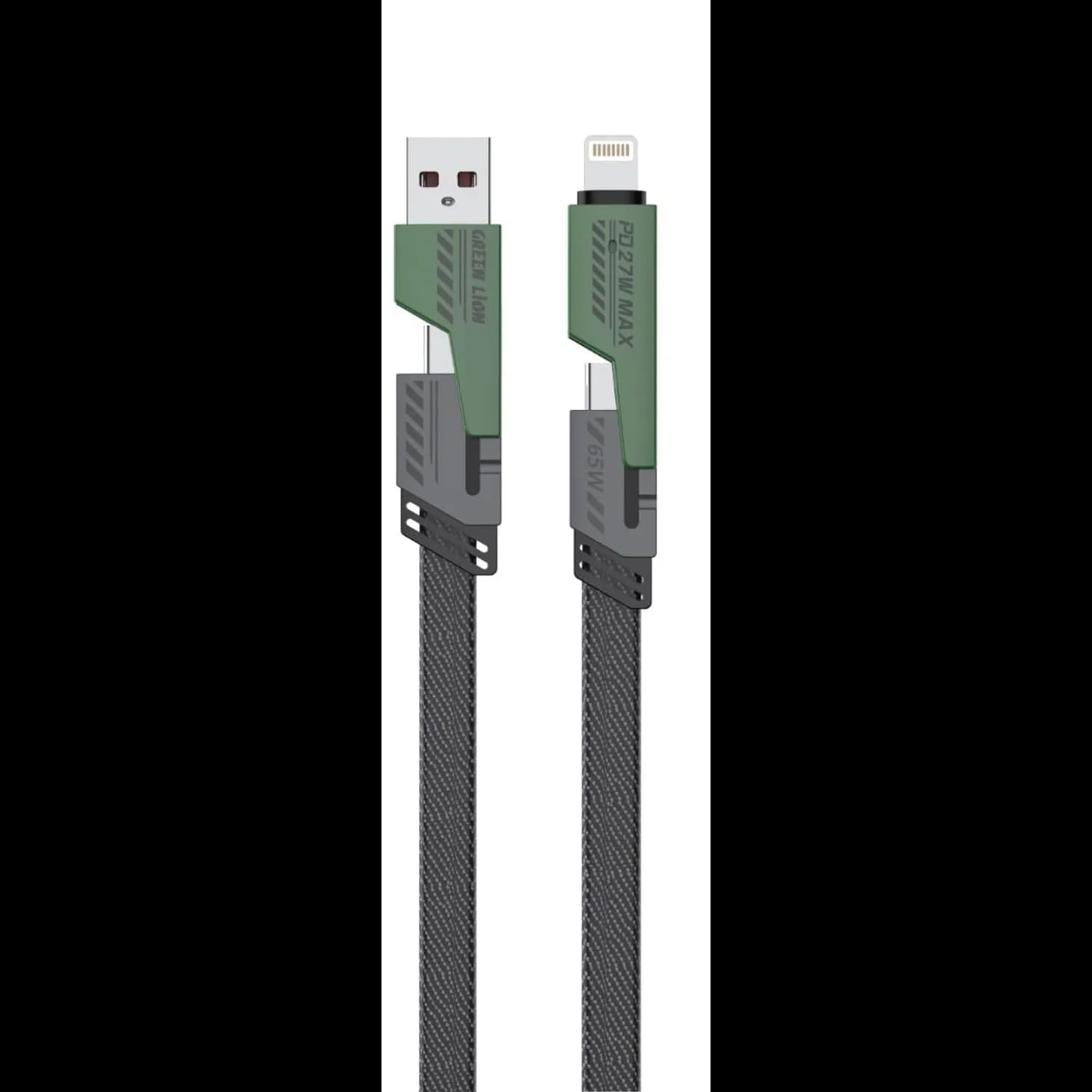 Green Lion Braided USB Cable - 65W Fast Charge, Black 1