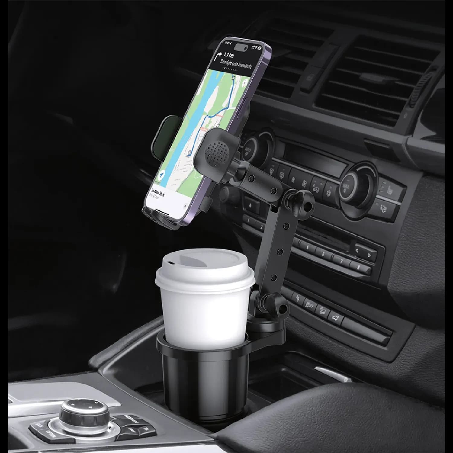 Green Lion FlexGrip - 2-in-1 Car Cup Holder & Phone Mount, Black 3