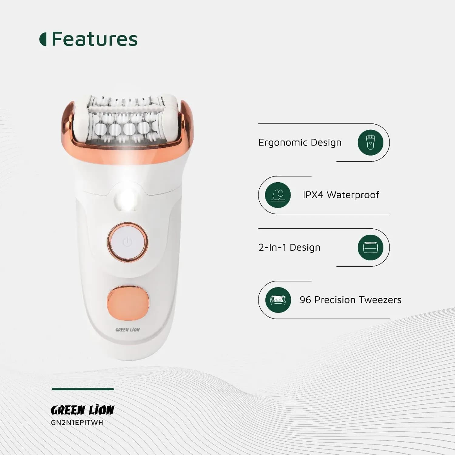 Green Lion Epilator & Shaver - 2 in 1, Waterproof, White 2