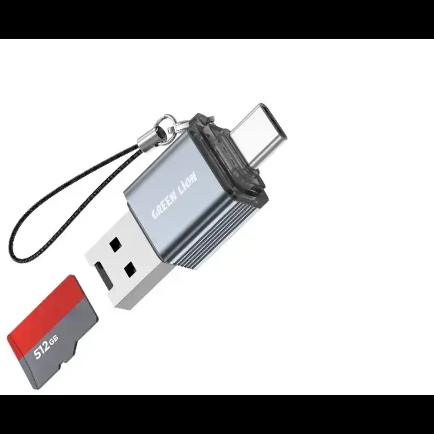 Green Lion Micro SD Card Reader - Type-C & USB-A, 2TB, Grey