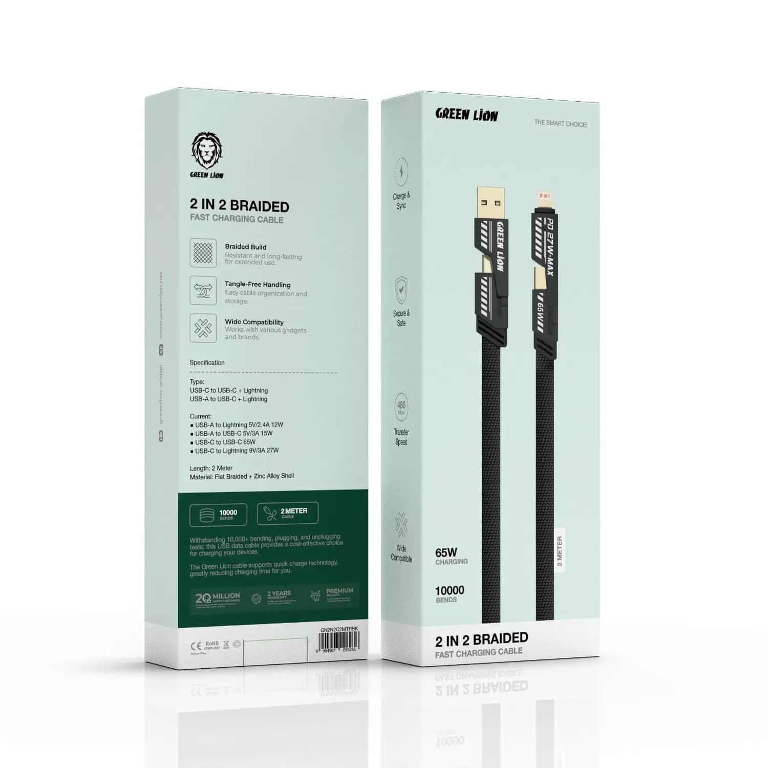 Green Lion Charging Cable - 65W, 2M, Black 2