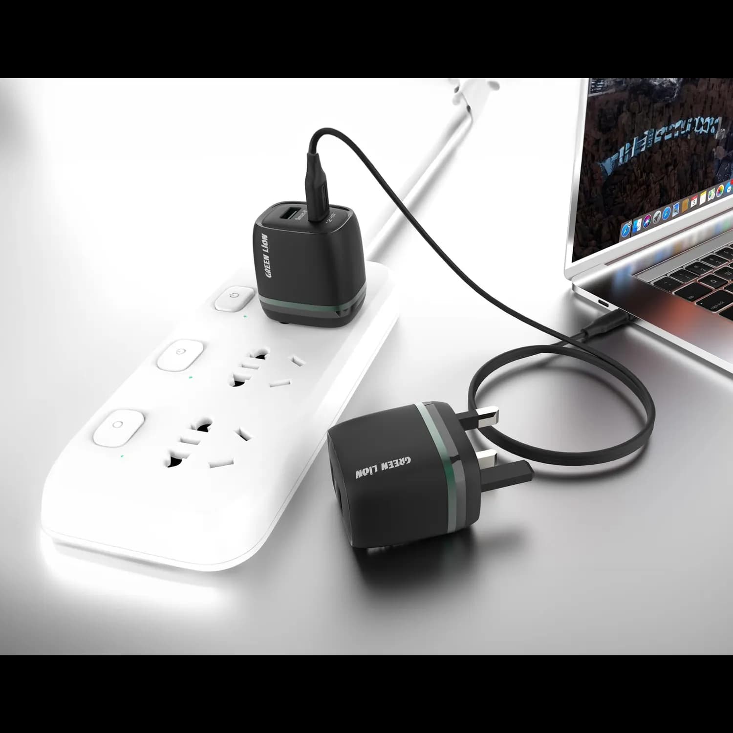 Green Lion Braided Cable - 2-in-2 Type-C & USB-A to Lightning, Gray 3