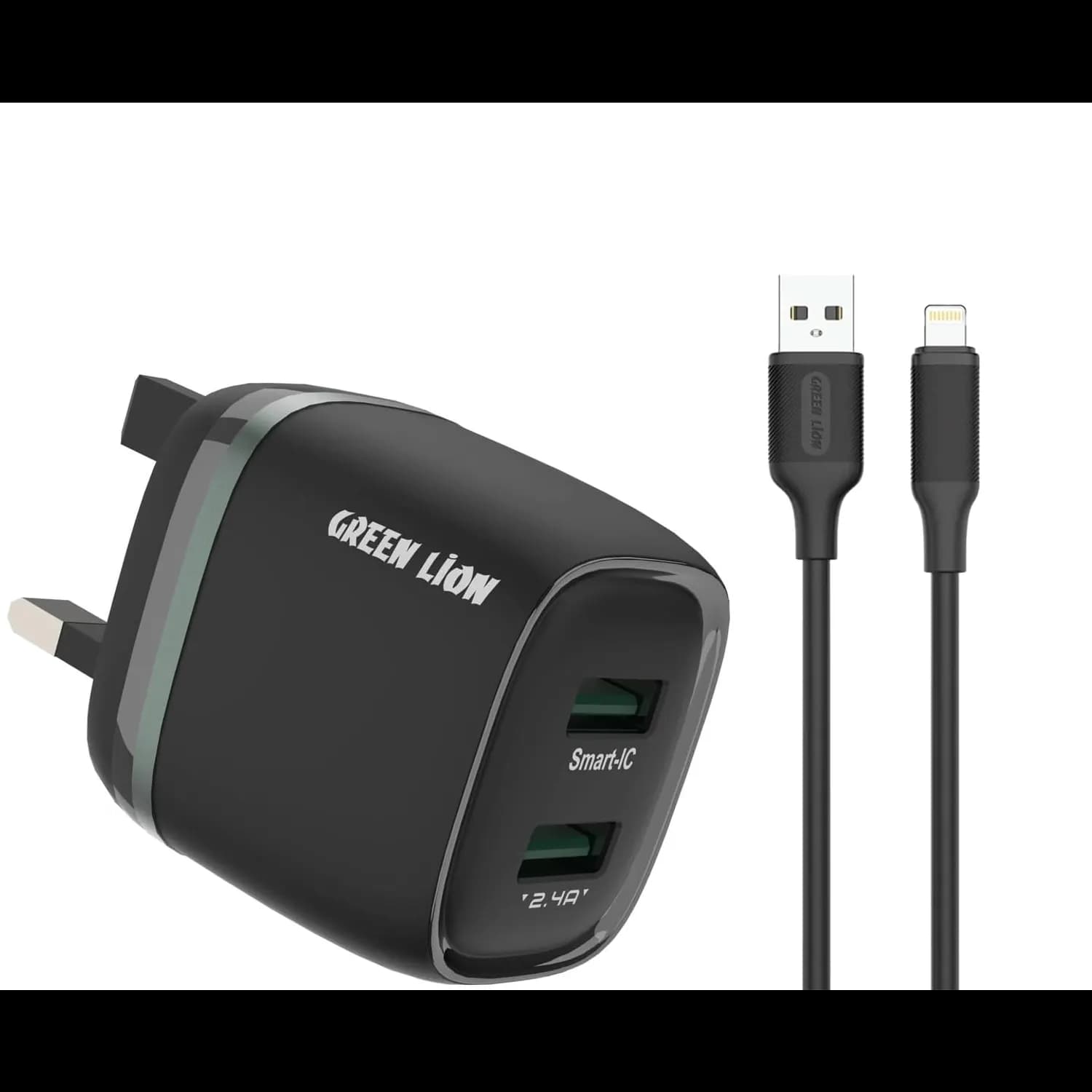 Green Lion Braided Cable - 2-in-2 Type-C & USB-A to Lightning, Gray 1