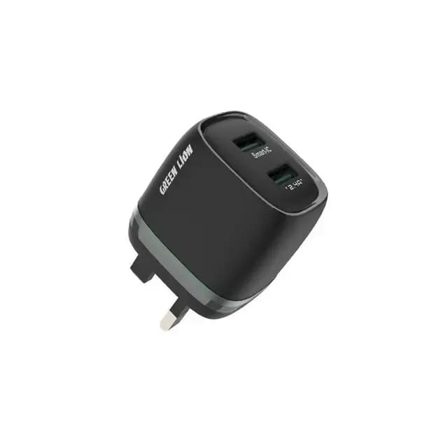 Green Lion Dual USB 12W Wall Charger with USB-A to Micro UK - Black 1 Green Lion Dual USB 12W Wall Charger with USB-A to Micro UK - Black 1