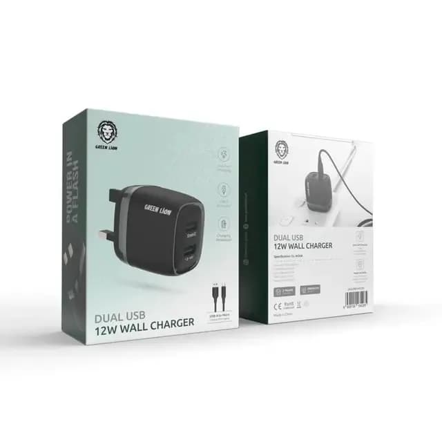 Green Lion Dual USB 12W Wall Charger with USB-A to Micro UK - Black 2