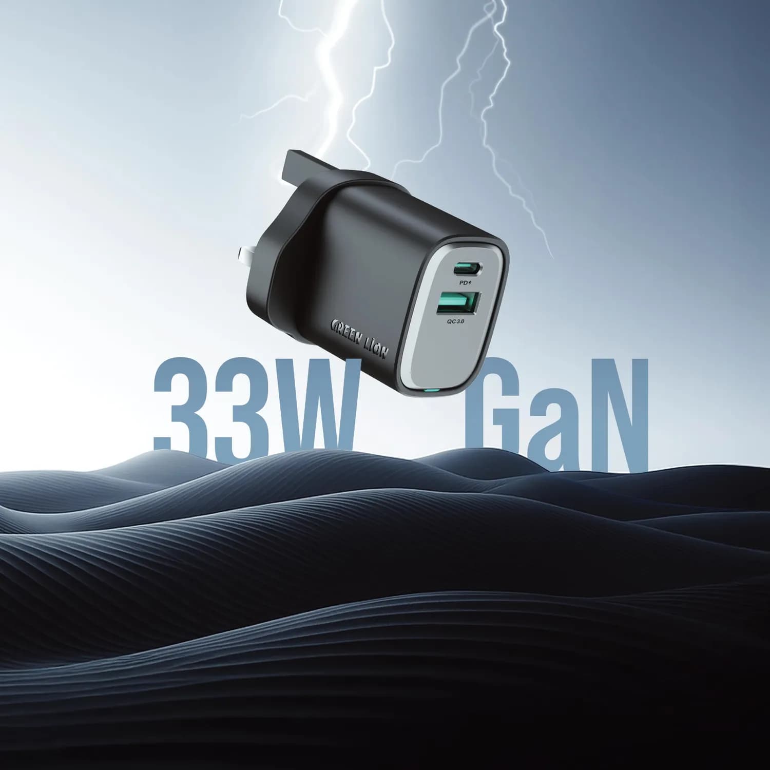Green Lion Wall Charger Supra - 33W GaN Dual-Port, Black Grey 3