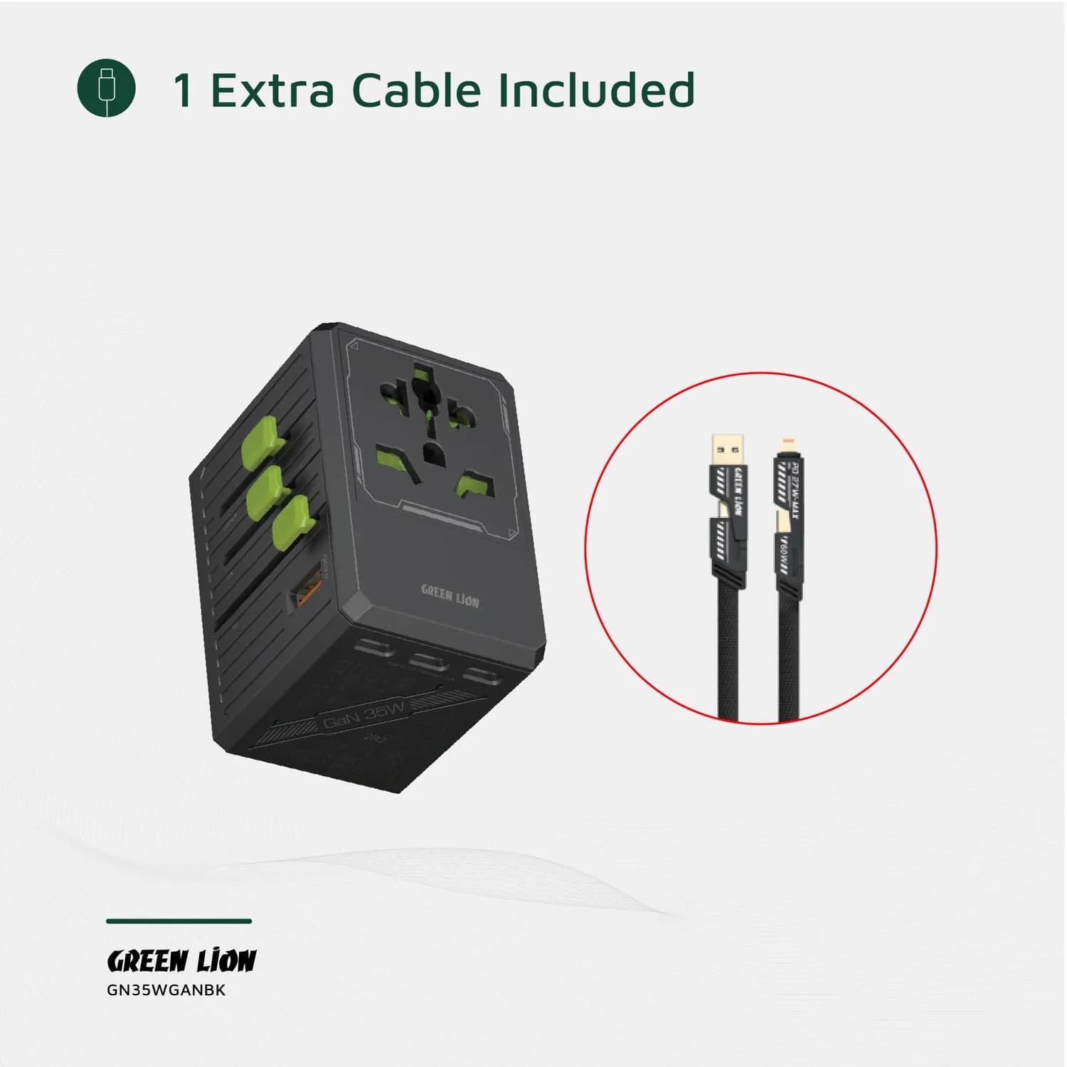 Green Lion GaN Adapter - 2500W PD 35W, Black 3