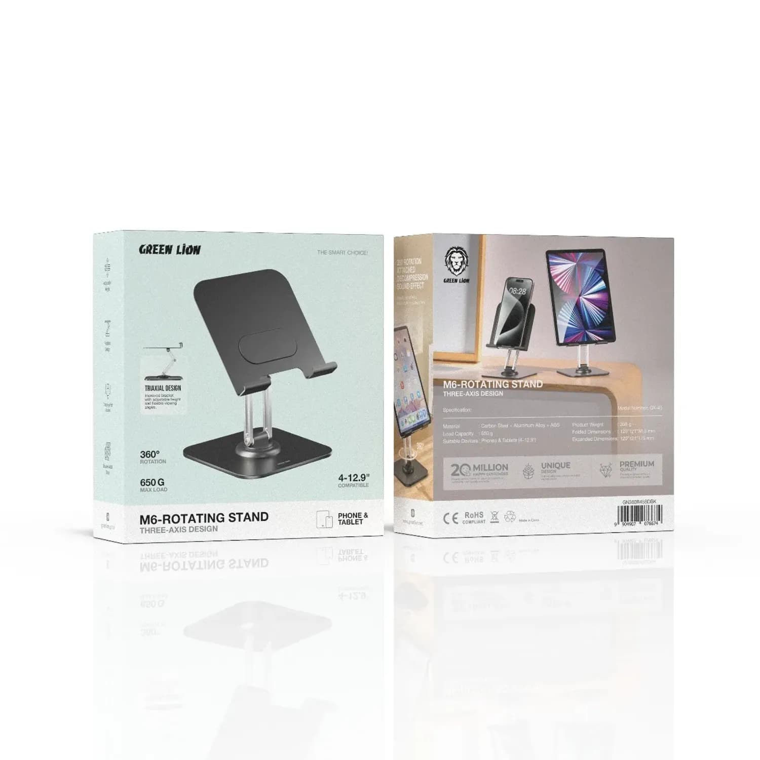 Green Lion Phone & Tablet Holder M6 - Foldable, 360° Rotation, Black 3