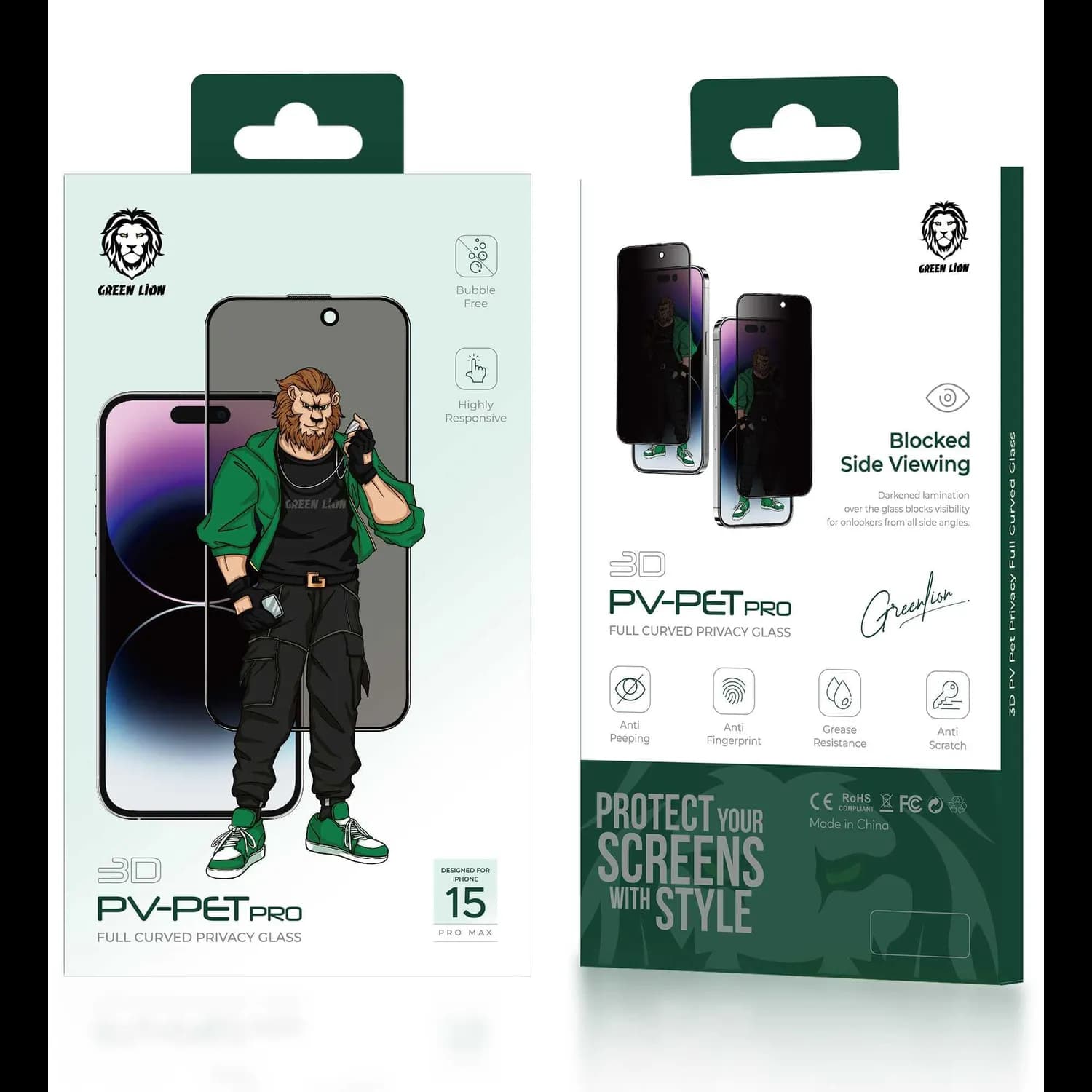 Green Lion Screen Protector iPhone 15 Pro - 3D PET Pro, Anti-Fingerprint, Black 4
