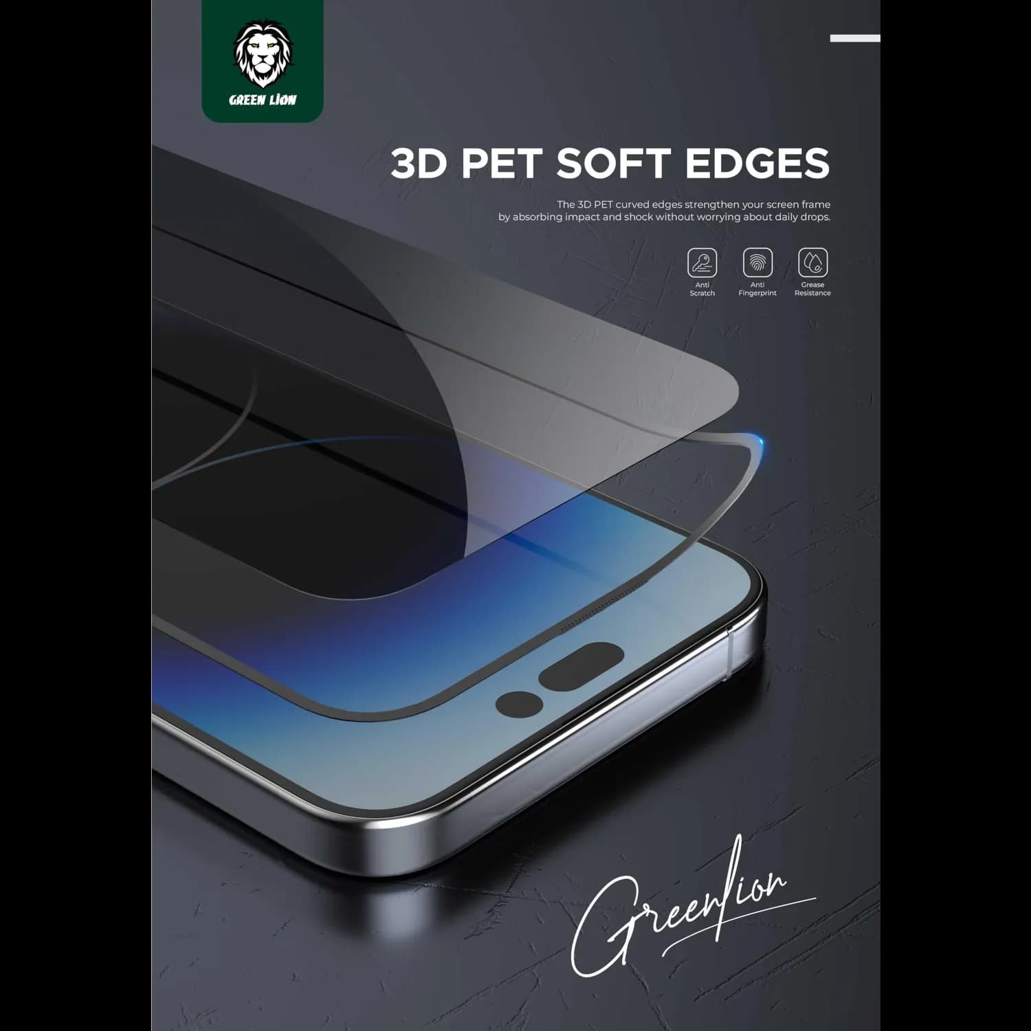 Green Lion Screen Protector iPhone 15 Pro - 3D PET Pro, Anti-Fingerprint, Black 5