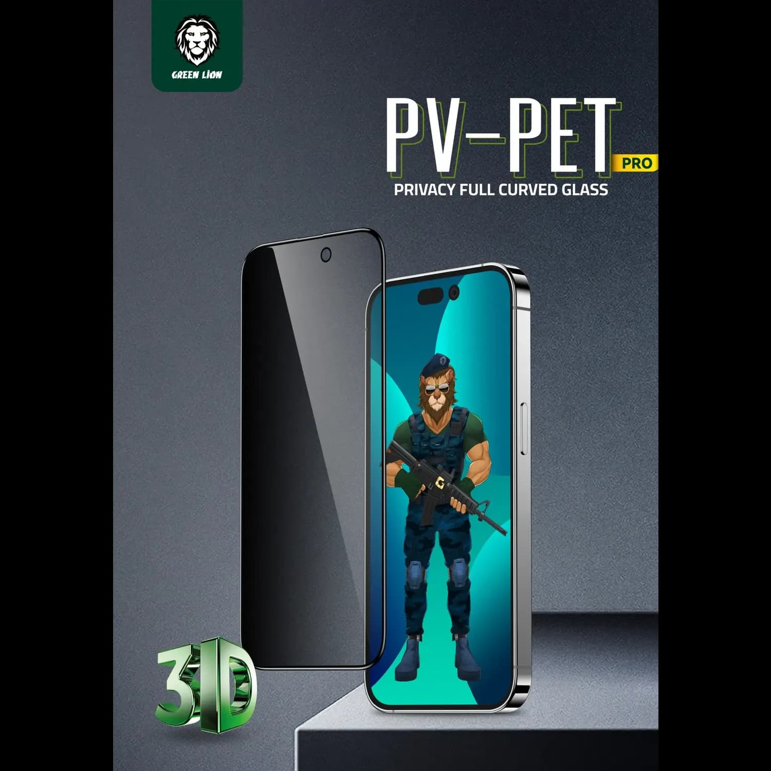 Green Lion Privacy Glass Screen Protector iPhone 14 Pro Max - 3D PET, Black 3