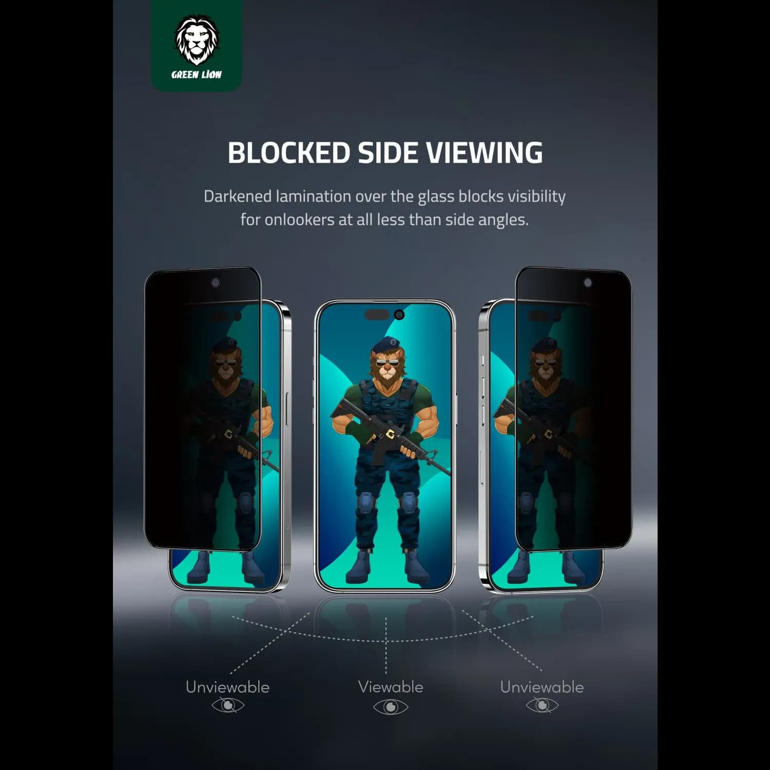 Green Lion Privacy Glass Screen Protector iPhone 14 Pro Max - 3D PET, Black 4