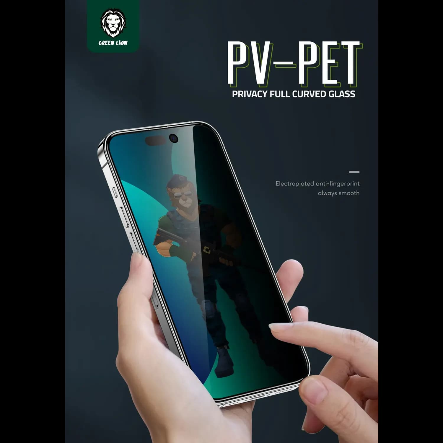 Green Lion Privacy Glass Screen Protector iPhone 14 Pro Max - 3D PET, Black 5