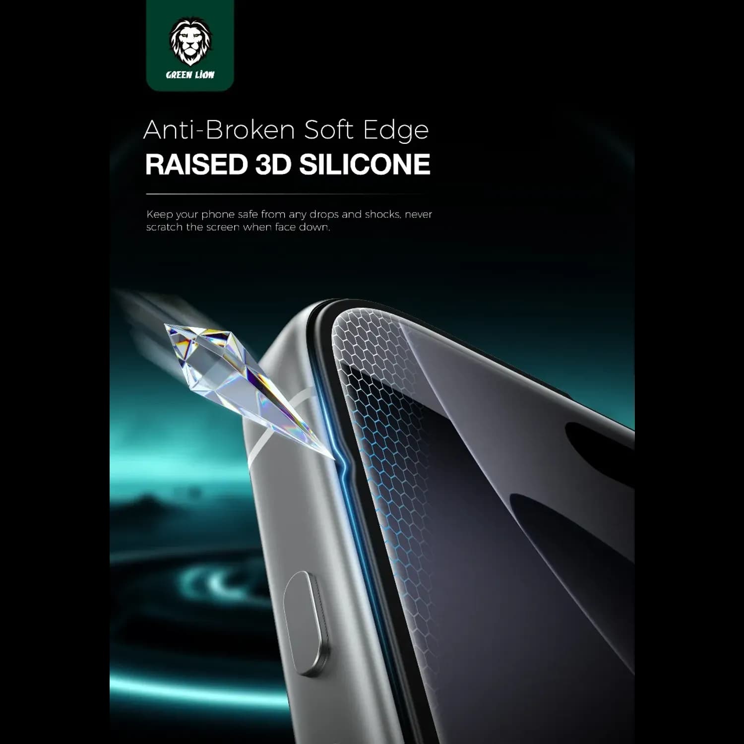Green Lion Screen Protector iPhone 17 Pro - 3D Silicone Plus, 9H Tempered Glass, Clear 2