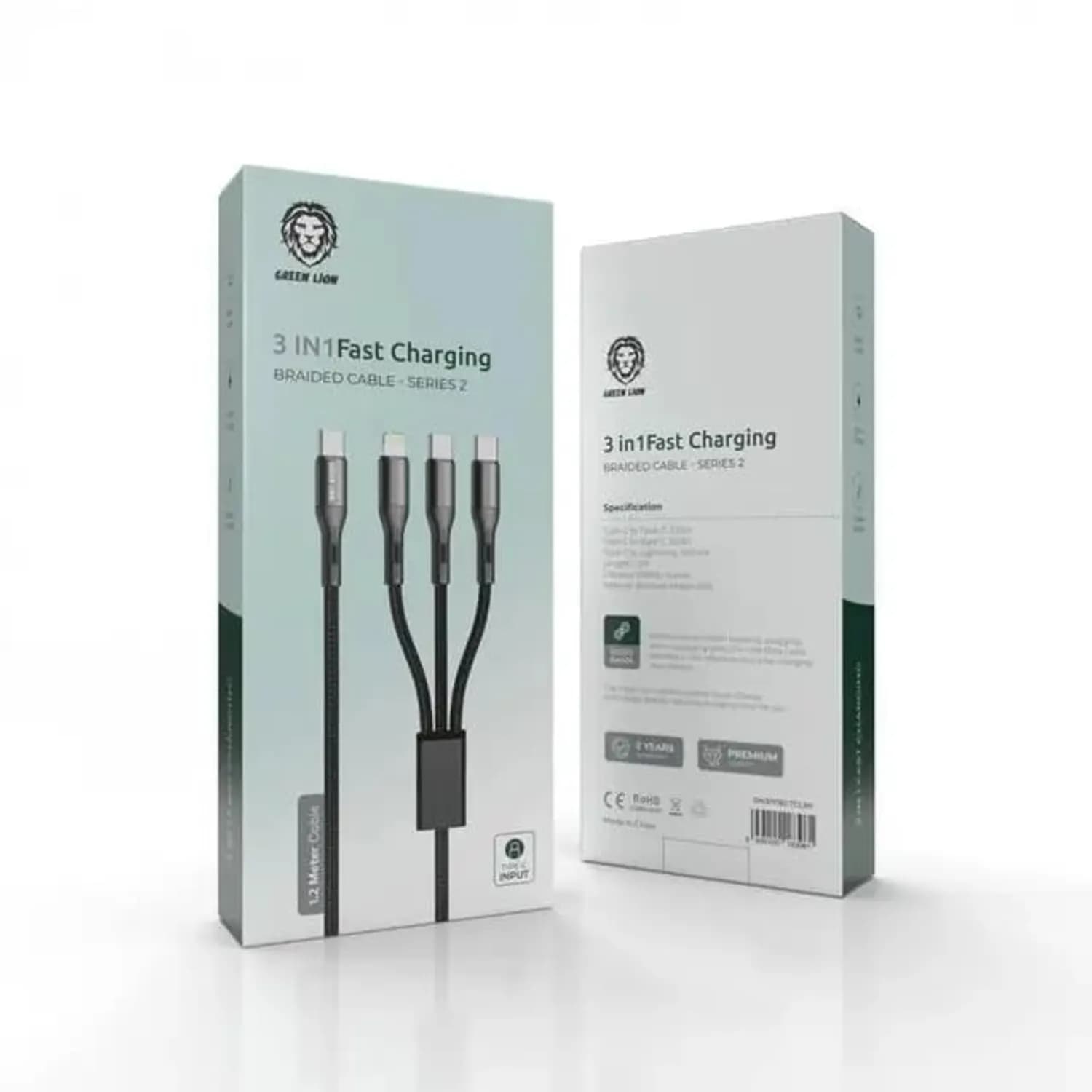 Green Lion 3-in-1 AUX Cable - Braided, 1.2m, Black 2