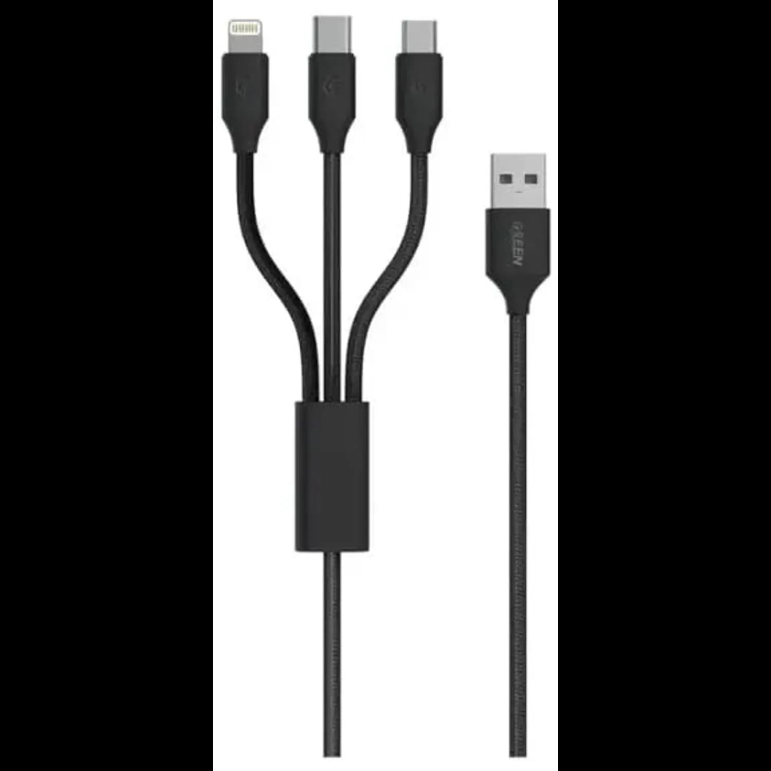 Green Lion 3-in-1 AUX Cable - Braided, 1.2m, Black 1