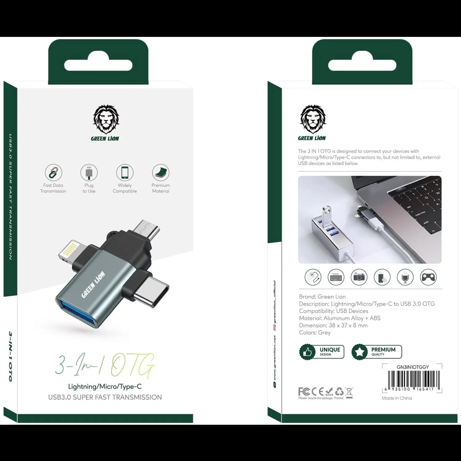 Green Lion 3-in-1 Braided Fast Charging Cable Series 2 - 1.2M, Black 2