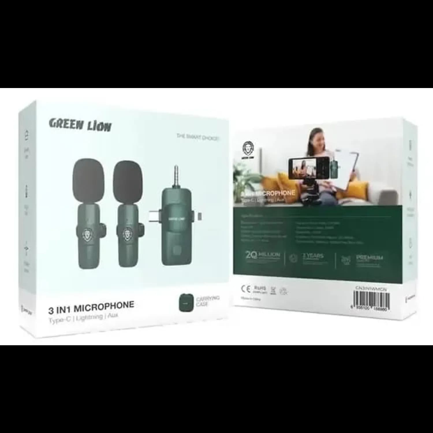 Green Lion 3-in-1 Microphone - Type-C, Lightning, Aux 2