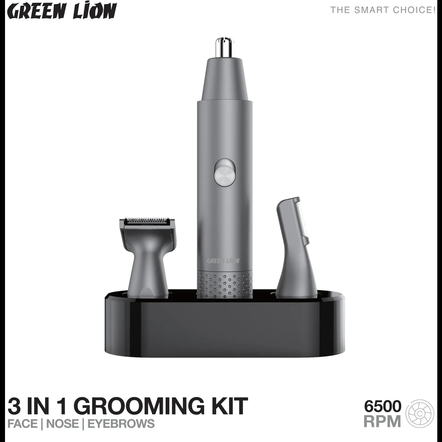 Green Lion Grooming Kit - 3-in-1 Cordless Trimmer, Silver 3