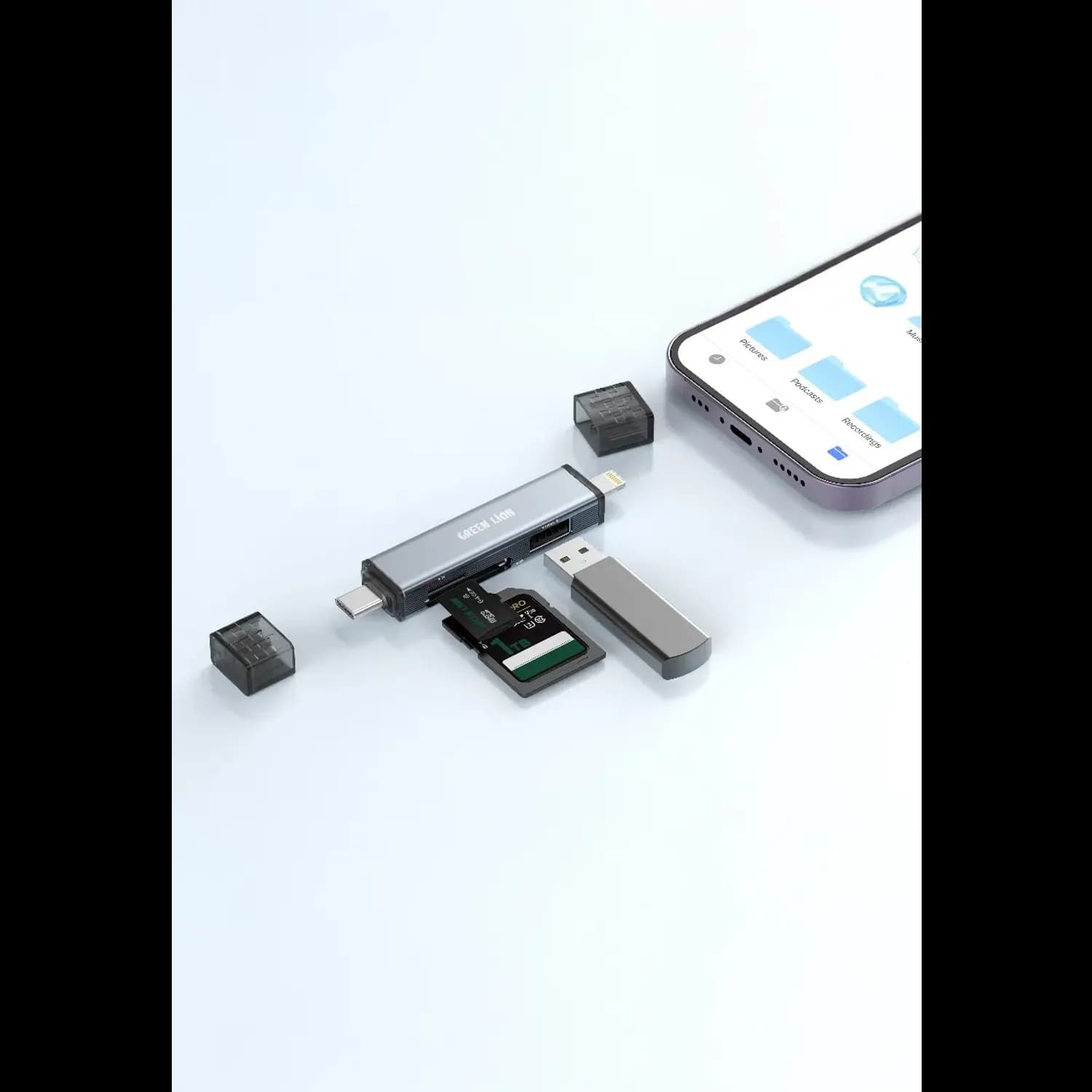Green Lion 3-in-1 SD Card Reader - USB-C & Lightning, Grey 2