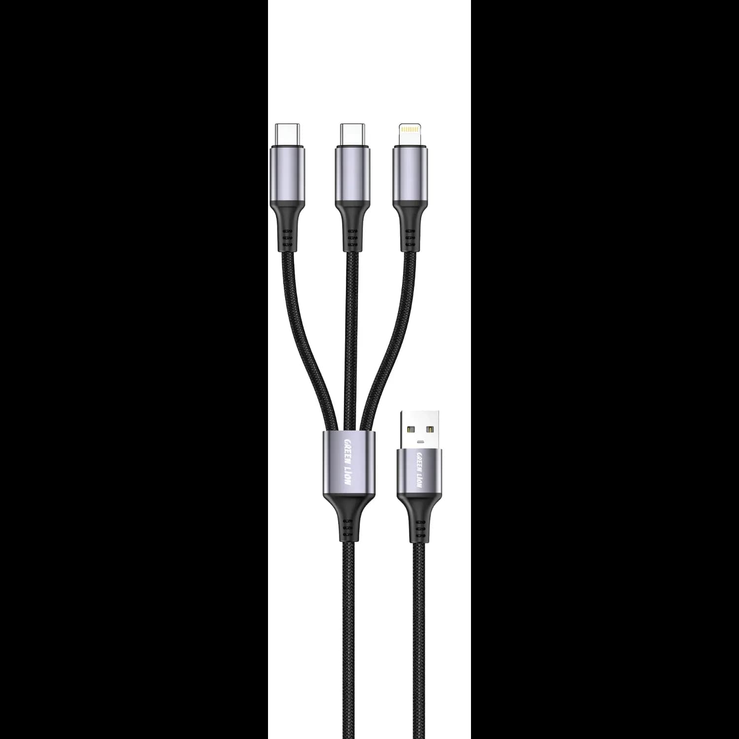 Green Lion 3-in-1 USB-A Cable 1m - Dual USB-C & Lightning, 27W, Black 1 Green Lion 3-in-1 USB-A Cable 1m - Dual USB-C & Lightning, 27W, Black 1