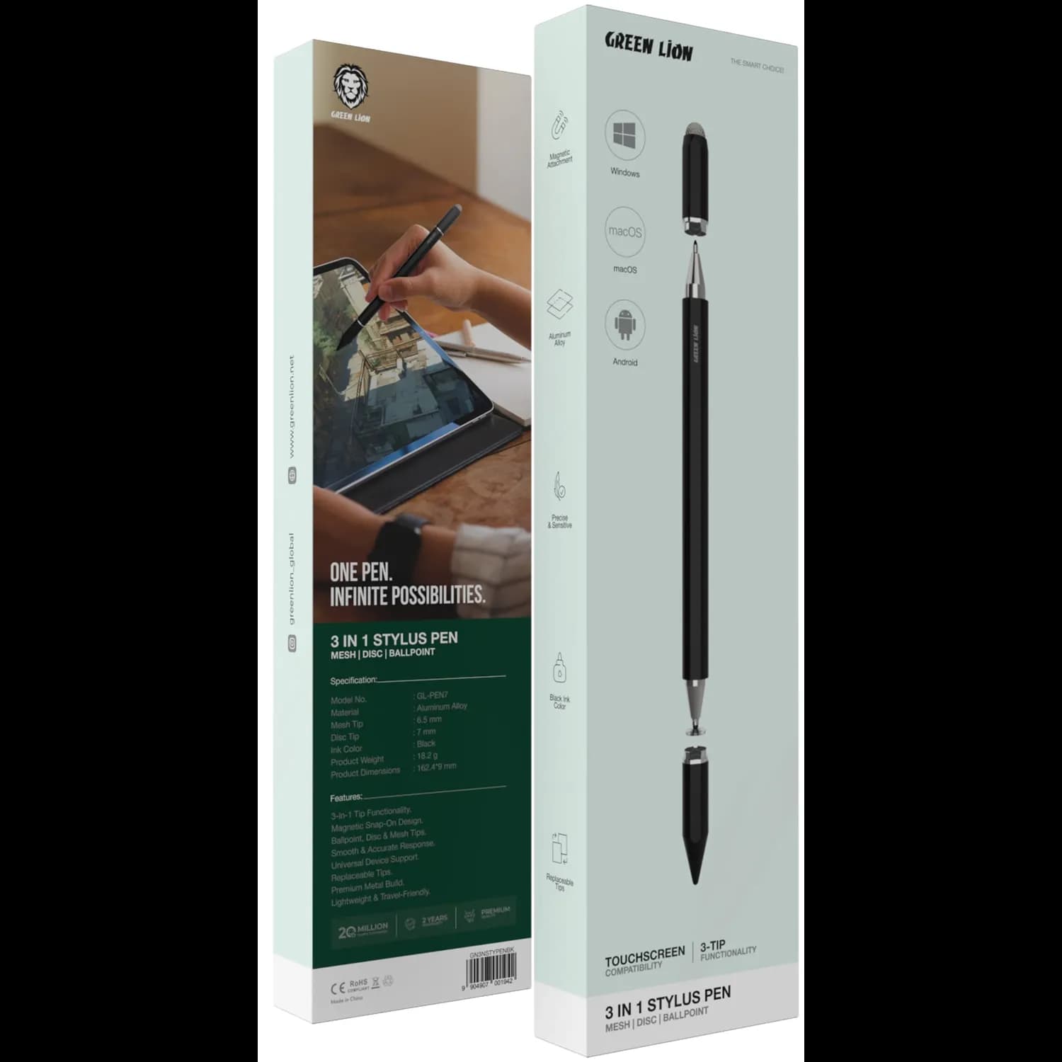Green Lion Stylus Pen - 3-in-1 Replaceable Tips, Black 4