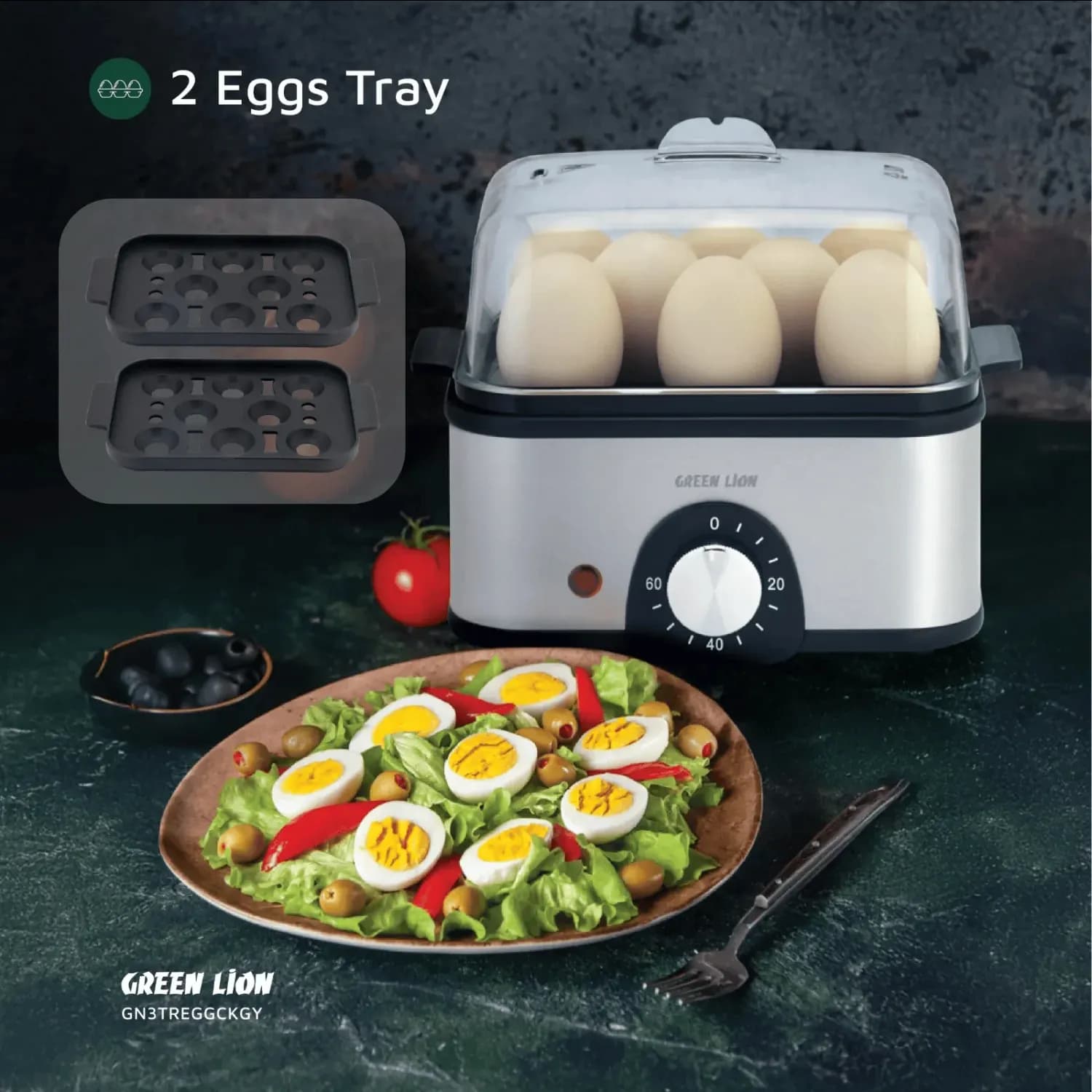 Green Lion Egg Cooker - 16 Eggs, 3-Tier, 500W 2