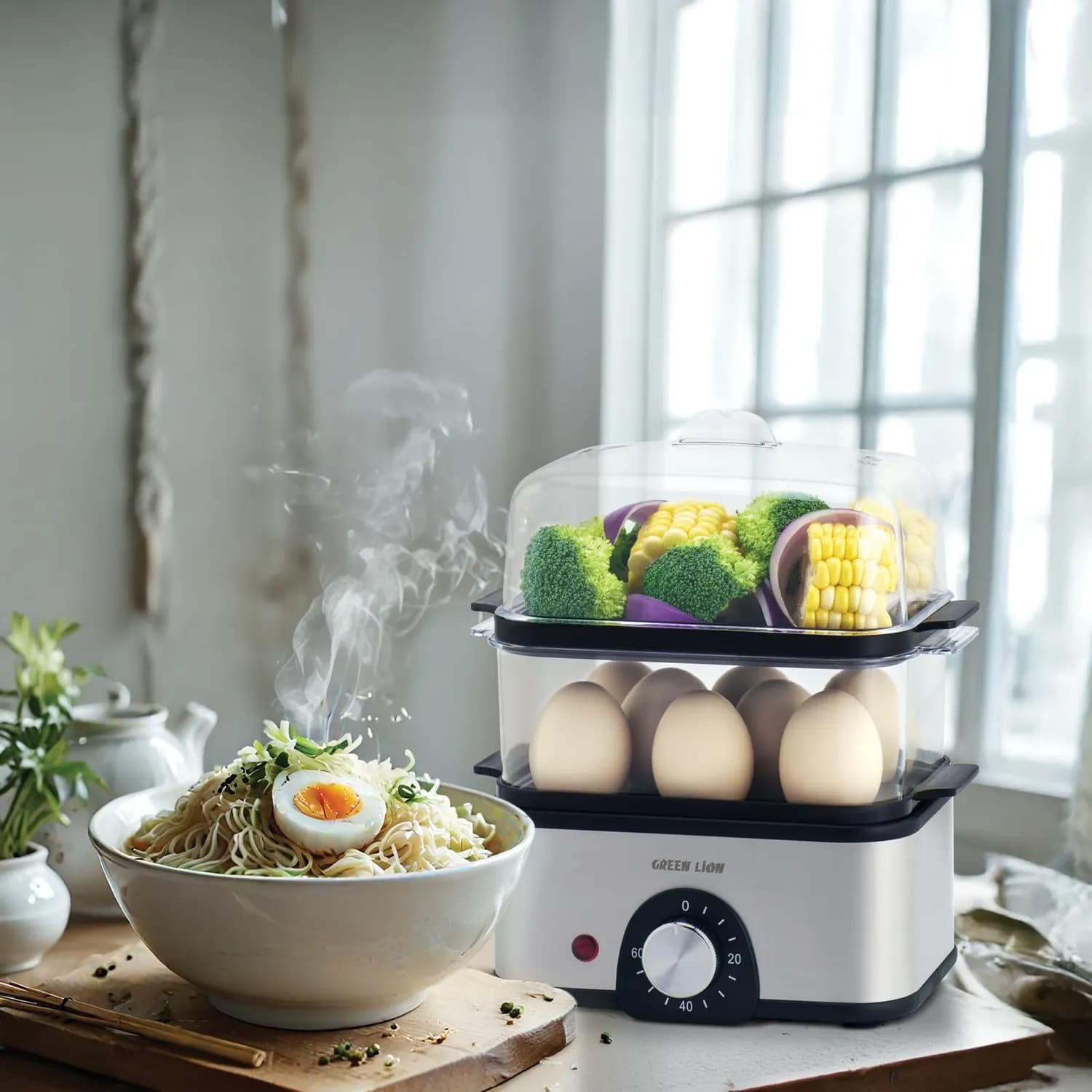 Green Lion Egg Cooker - 16 Eggs, 3-Tier, 500W 3