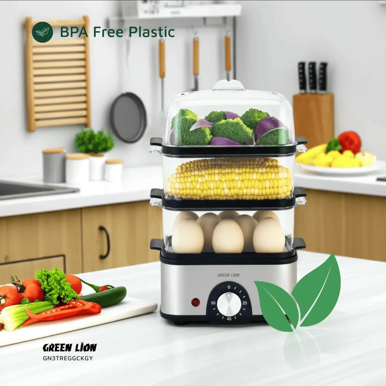 Green Lion Egg Cooker - 16 Eggs, 3-Tier, 500W 4