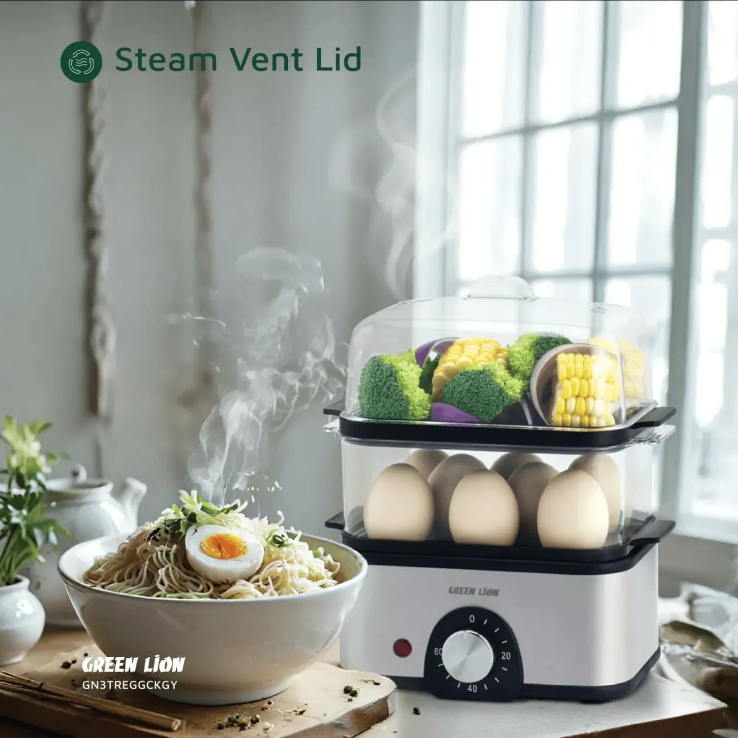 Green Lion Egg Cooker - 16 Eggs, 3-Tier, 500W 5