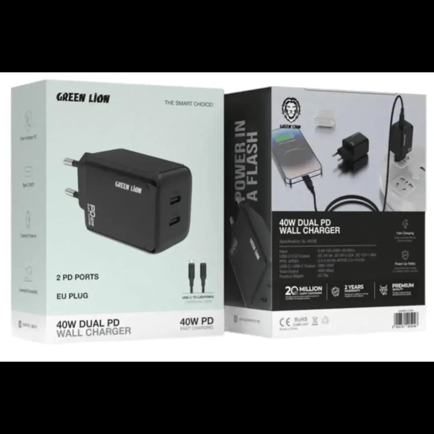 Green Lion Adapter - 40W PD, Type-C to Lightning, Black