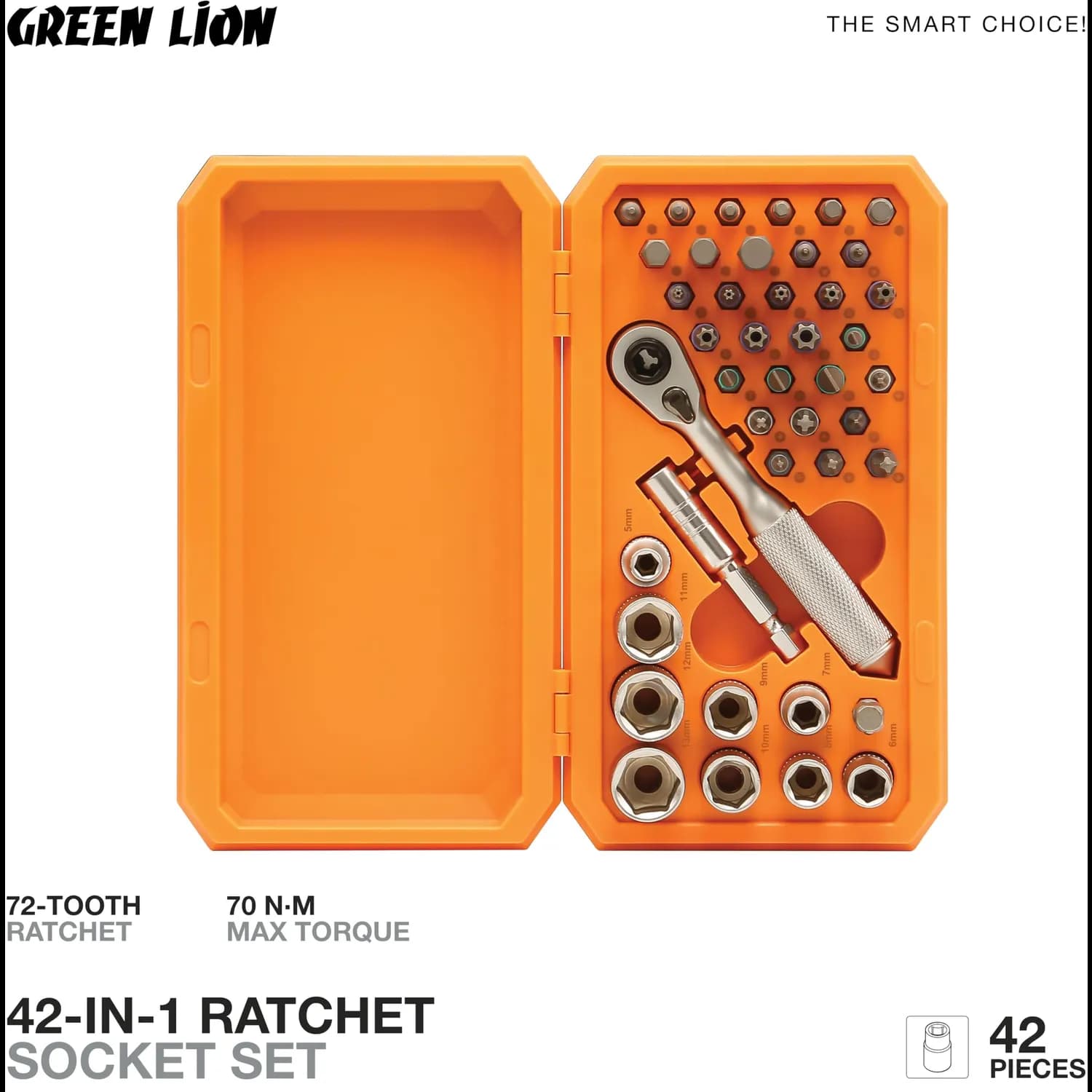 Green Lion Ratchet Socket Set - 42-In-1, 70Nm Torque, Black 4
