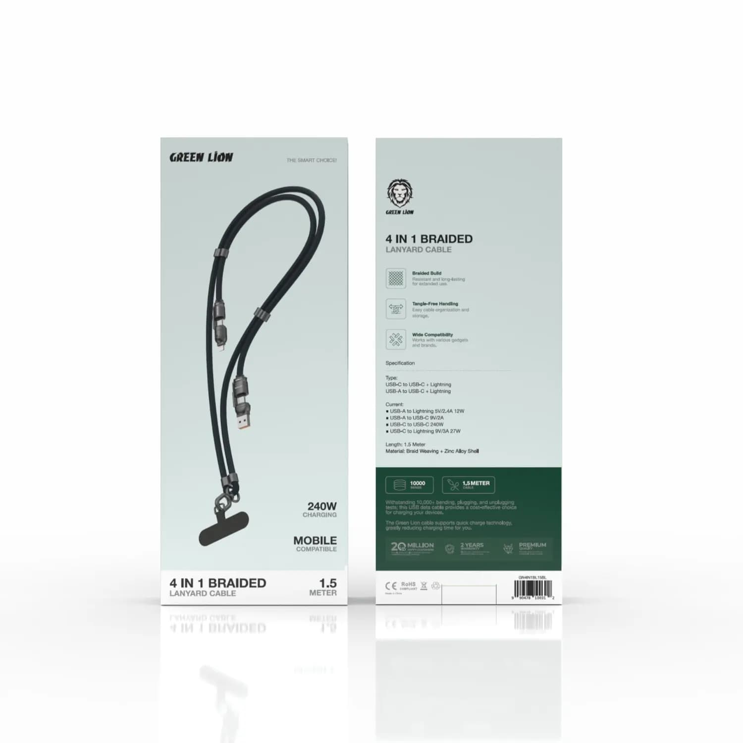 Green Lion Braided Lanyard Cable - 4-in-1, 1.5M, 240W Fast Charge, Blue — Blue 2