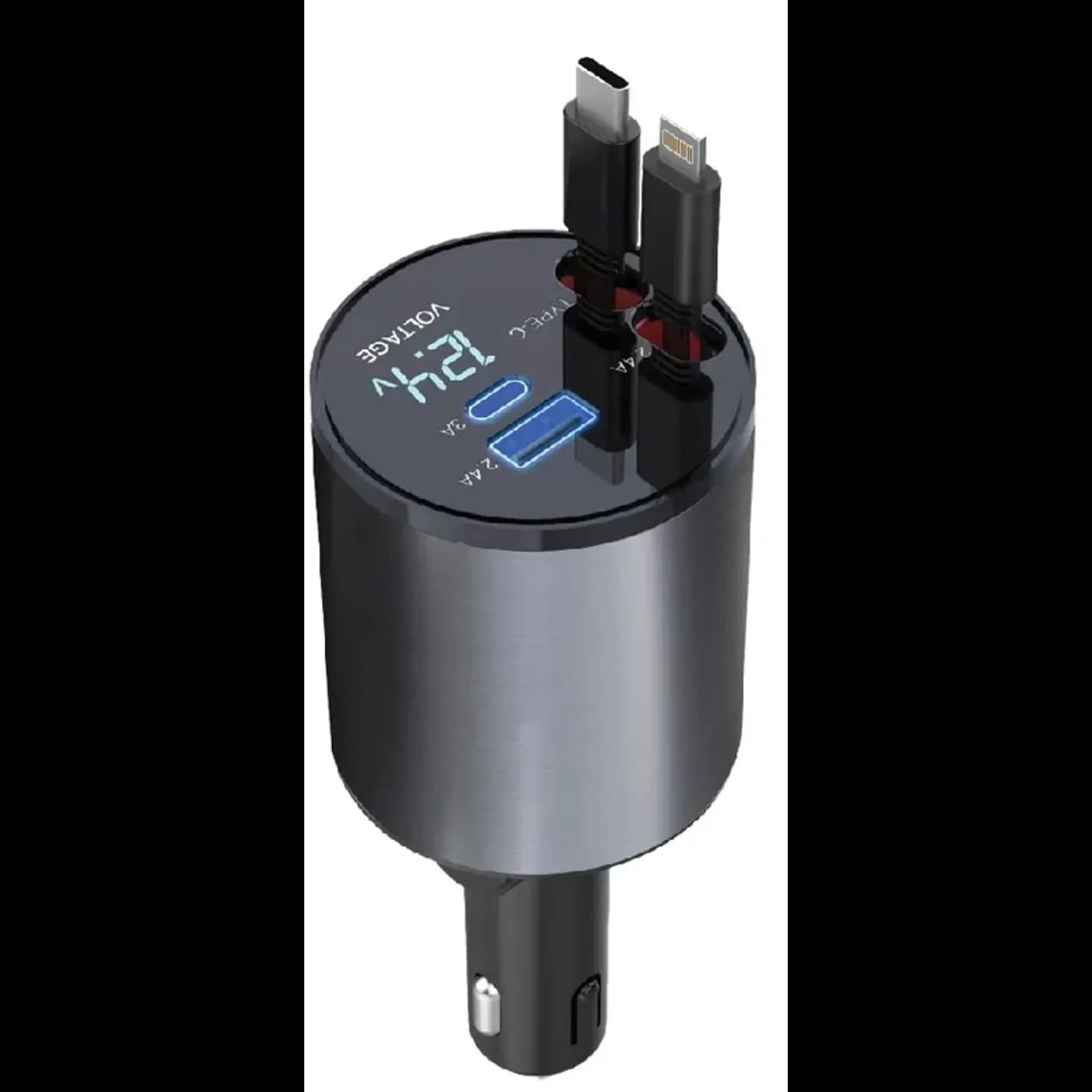 Green Lion Car Charger - 50W Retractable Cable, Digital Display 1