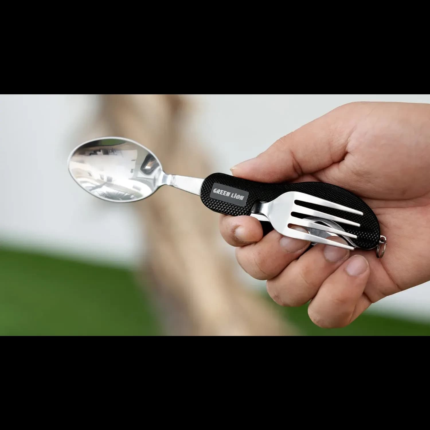 Green Lion Cutlery Set - 4-in-1 Foldable, Black 4